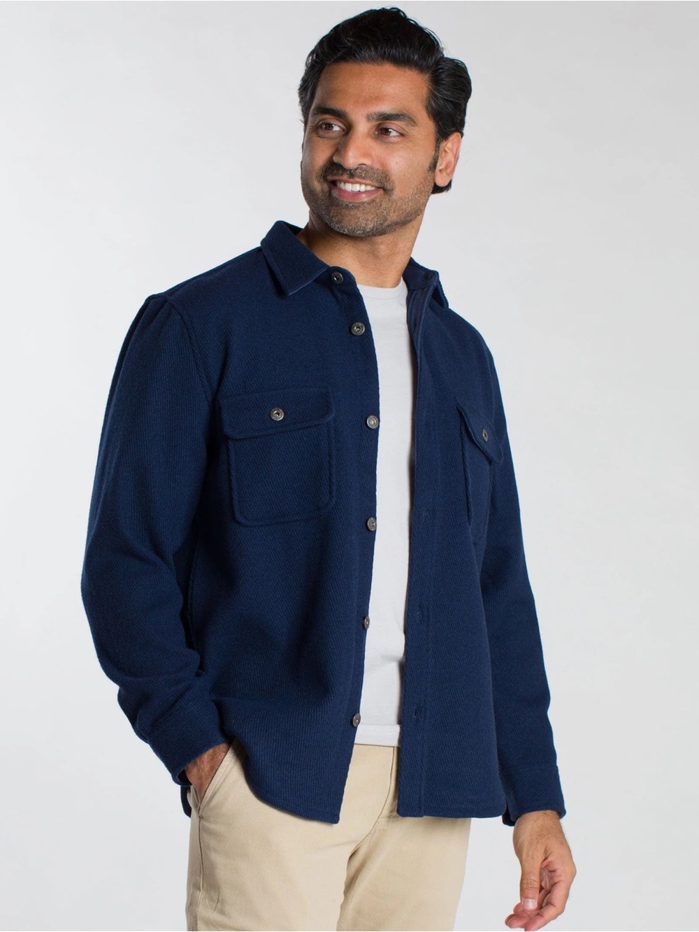 Club Room Men's Navy Blue Button-down Fleece Shirt Jacket